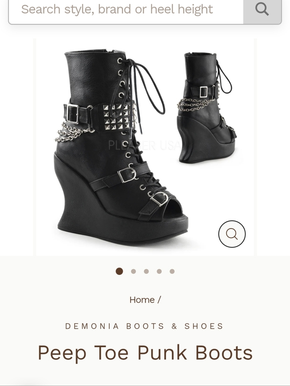 Demonia Black Peep-Toe Lace-Up Punk Wedge Boots with Chains & Studs